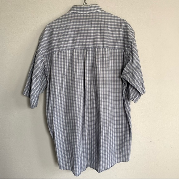 Vintage Burberry Men's Large Button Up Short Sleeve Blue Check Cotton Summer - Picture 2 of 7